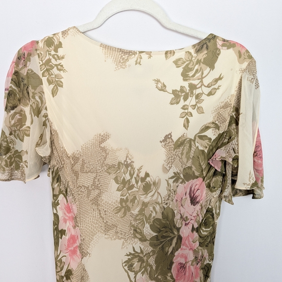 Eva Blue Y2K Floral Chiffon Maxi Dress Beaded Romantic - Picture 8 of 14